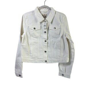 Ann Taylor Loft Jean Jacket Womens L White Denim Button Up Stretch NWT